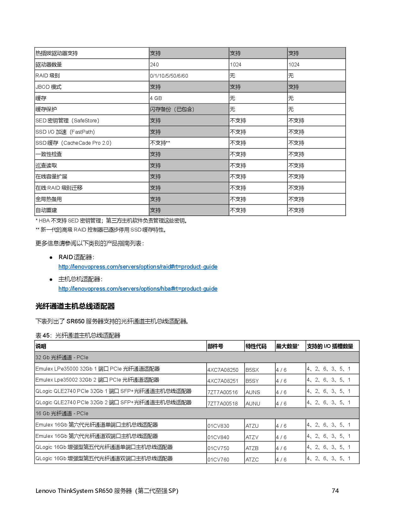 联想ThinkSystem SR650 机架式服务器产品指南PDF第74页